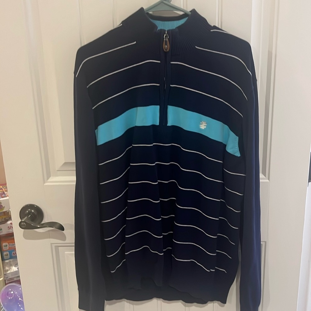 Izod half zip golf sweater size XL navy striped